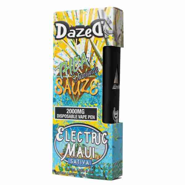 A box of Dazed THC-A Diamonds Sauze Disposable Vape Pens electric maui 2g featuring THC-A Diamonds