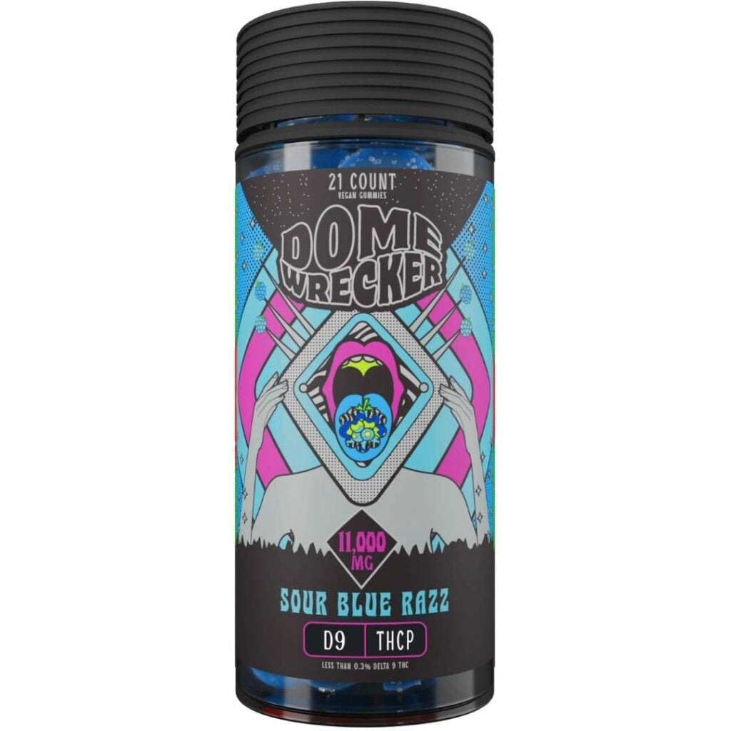 DomeWrecker Delta-9 THCP Vegan Gummies 11000mg 21pc Sour Blue Razz