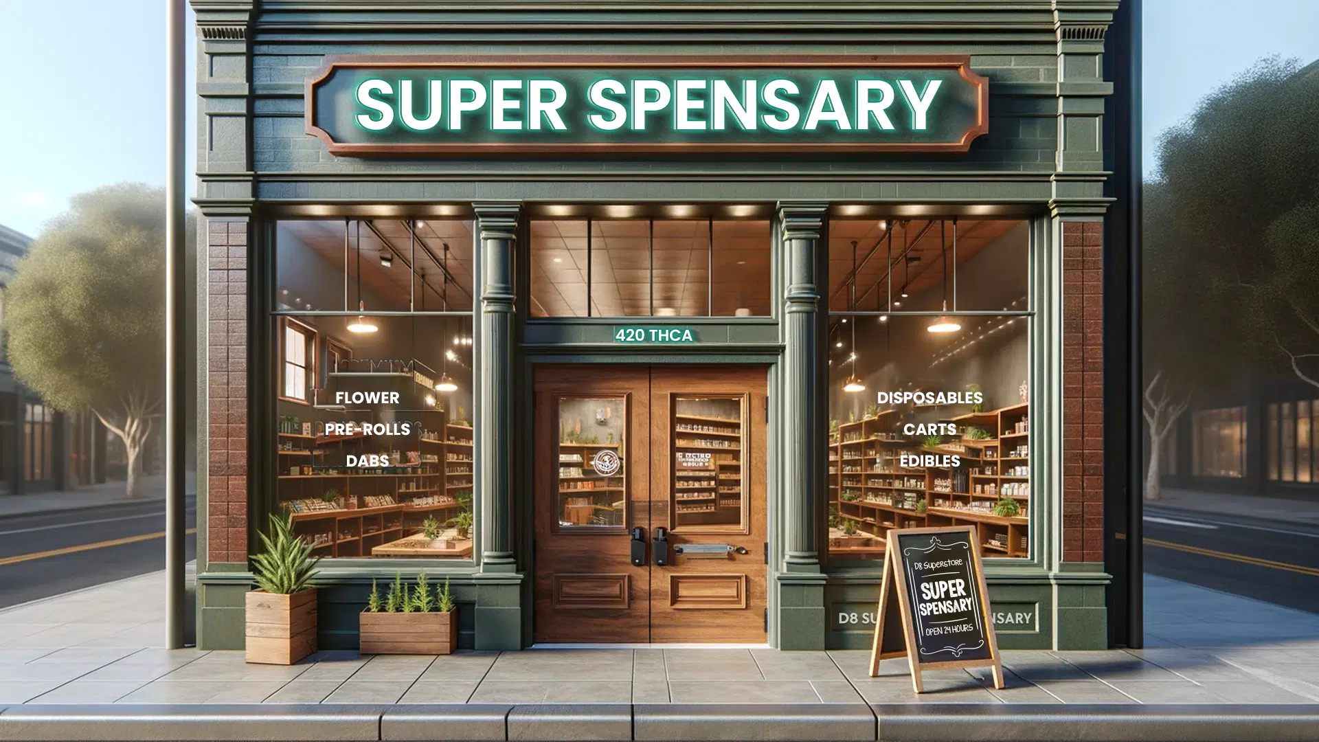Super Spensary is a marijuana store in a city.