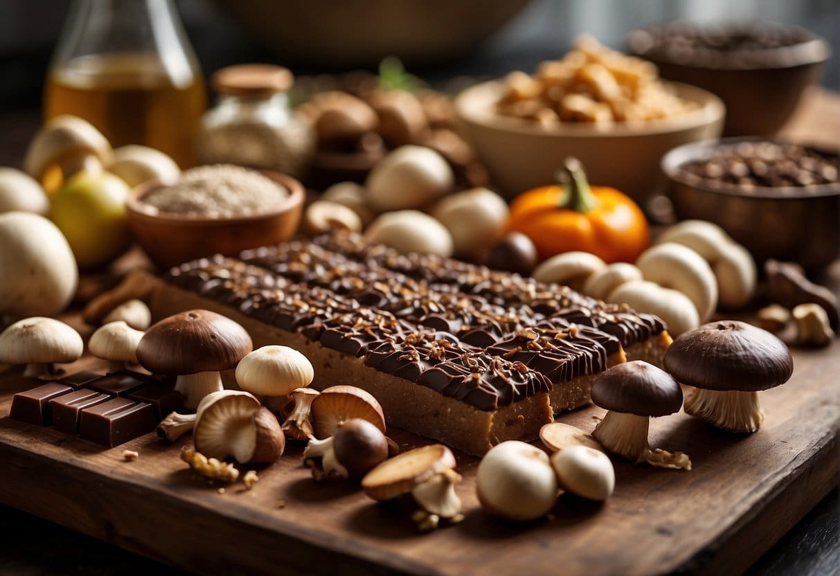 Ingredients for make Mushroom Chocolate bars on a table