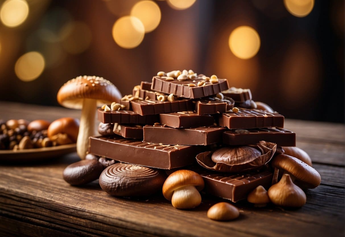 Mushroom chocolate bars kept on each other ready to be served.