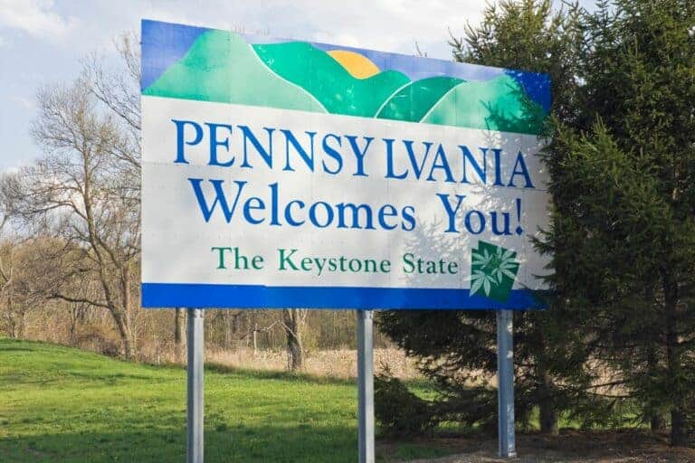 Pennsylvania welcomes you sign and marijuana leaf on it
