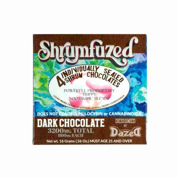 A psychedelic dark chocolate bar with a label on it.