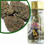 A close up of a bottle containing Dazed8 THC-A Premium Indoor Flowers Zelato 4g.