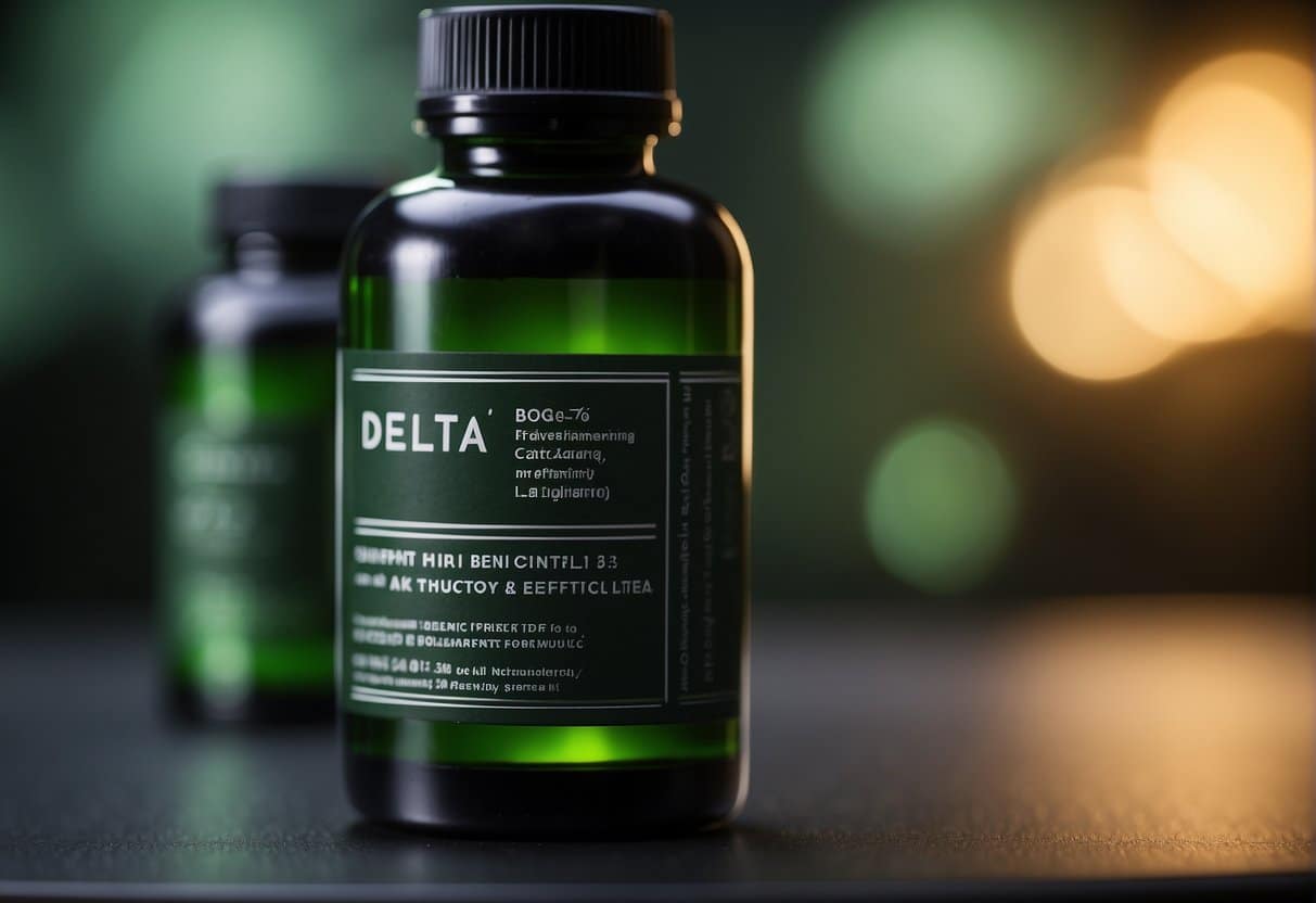A bottle of delta essential oil on a table.