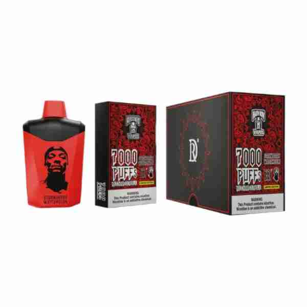 A red box of Death Row 7000 Puffs 5% Disposable Vapes.