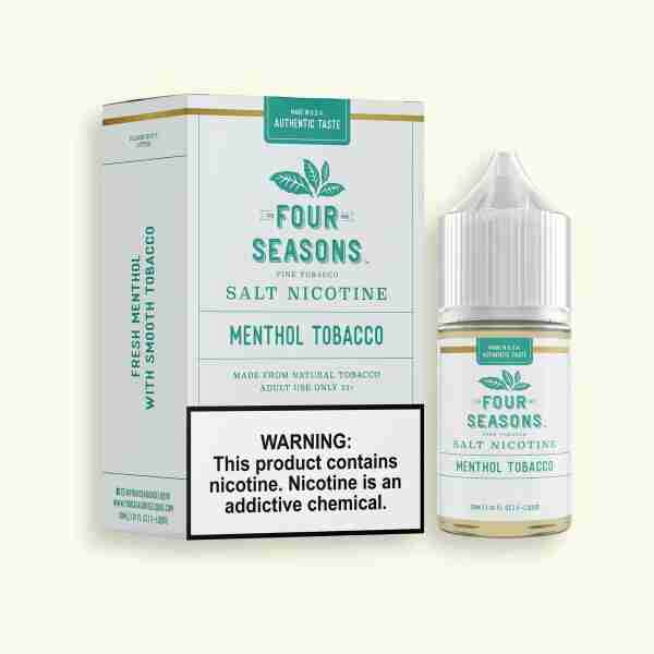 Introducing Four Seasons Menthol Tobacco 30ml Nicotine Salt, a premium blend that combines the refreshing flavor of menthol tobacco with the smoothness of nicotine salt. Enjoy a delicious vaping experience all year round with Four Seasons Menthol Tobacco 30ml Nicotine Salt.