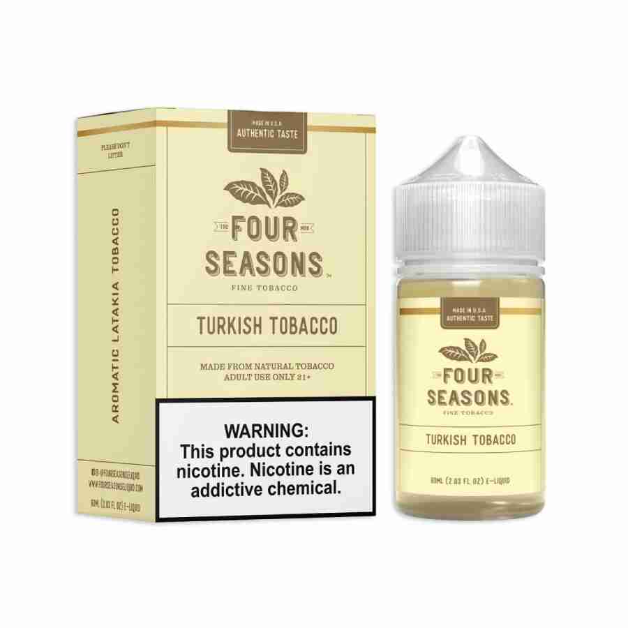 Vape Juice: Experience the rich taste and aroma of Four Seasons Turkish Tobacco 60ml Vape Juice. Indulge in a vaping sensation that captures the essence of Turkish tobacco, crafted with expertise in every drop.