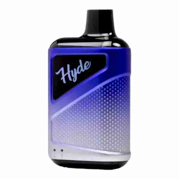 A blue and silver Hyde IQ 5000 Disposable Vape bottle with the word hype on it.