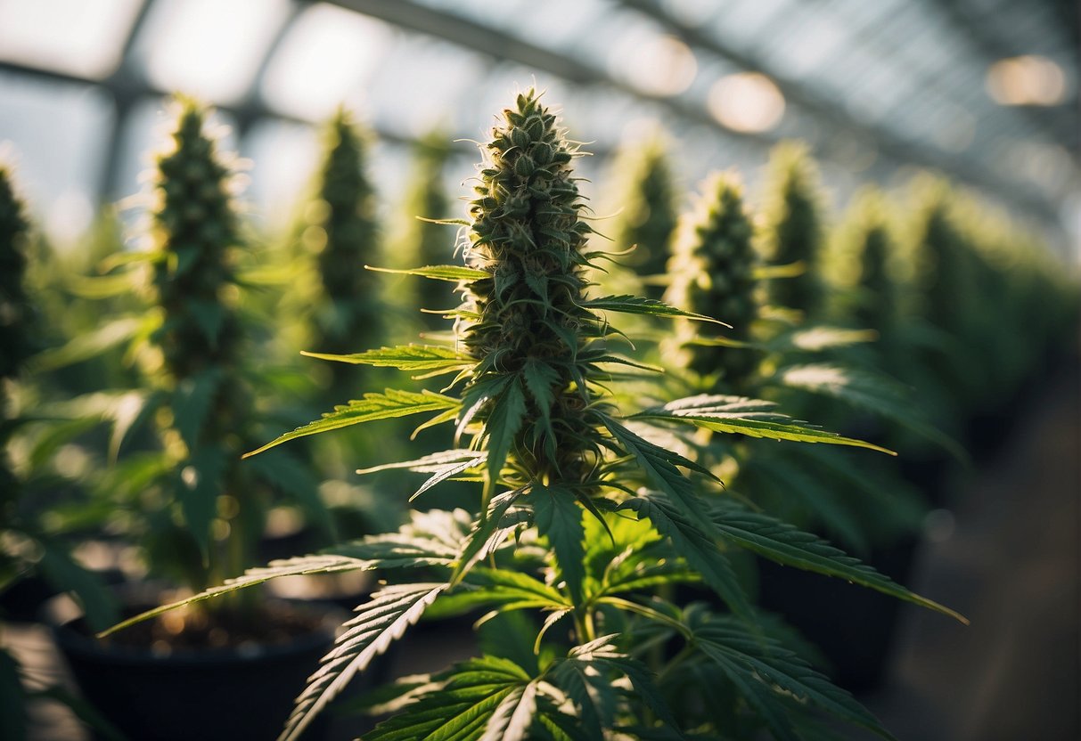 Cannabis plants thrive in a greenhouse environment.