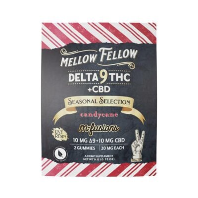 mellow fellow delta 9 thc cbd seasonal gummies candycane