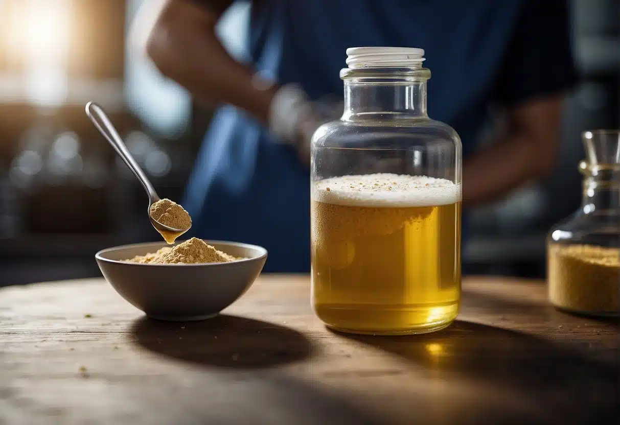 A bottle of beer and a spoon on a wooden table, highlighting THCA Powder usage.