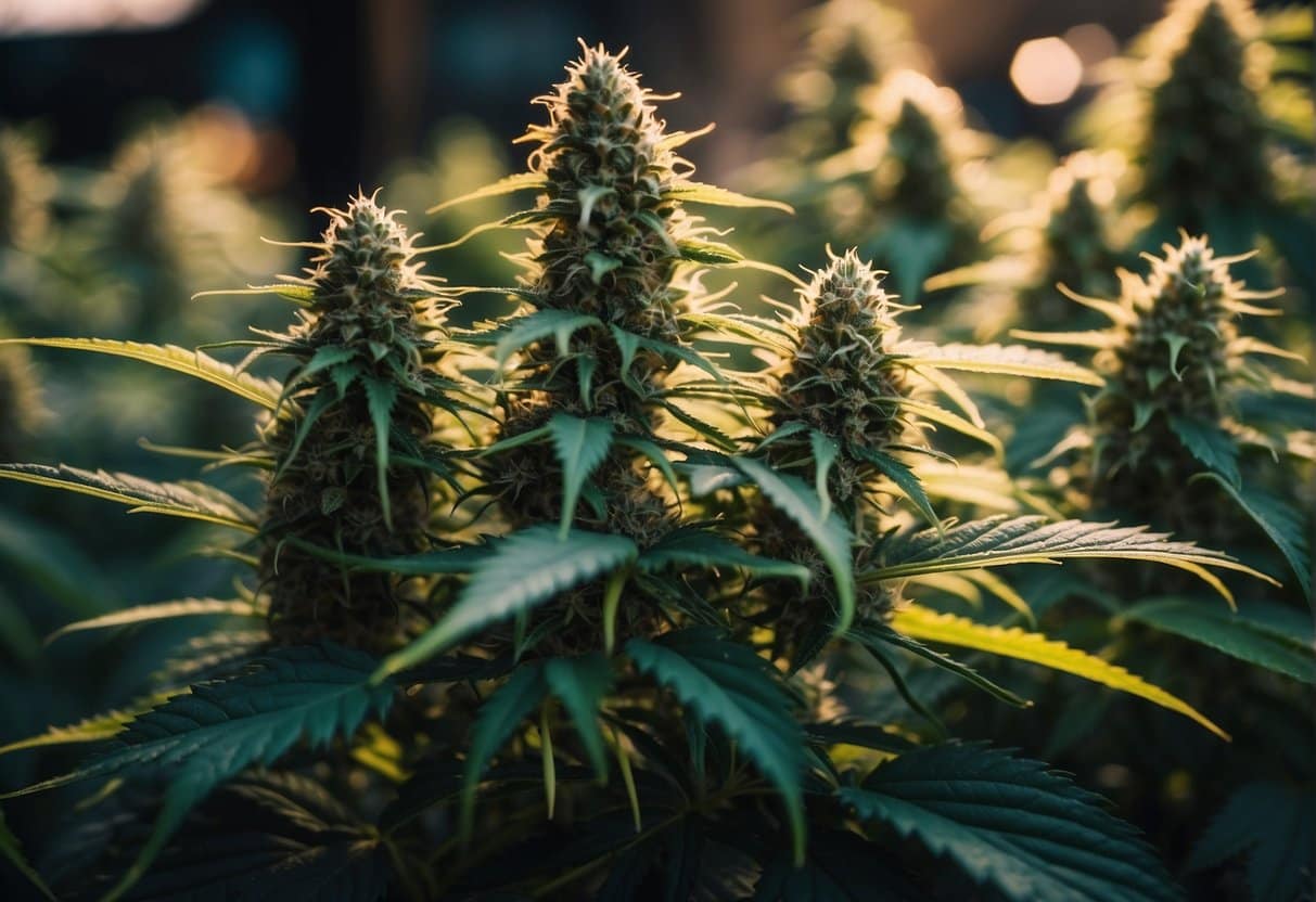 A close up of an Auto Draft cannabis plant in a field.