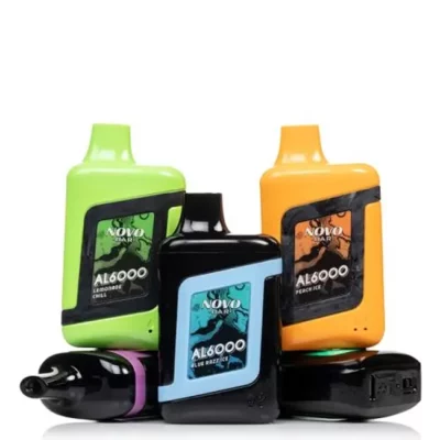 A group of SMOK Novo Bar AL6000 Disposable Vape bottles with different colors on them.