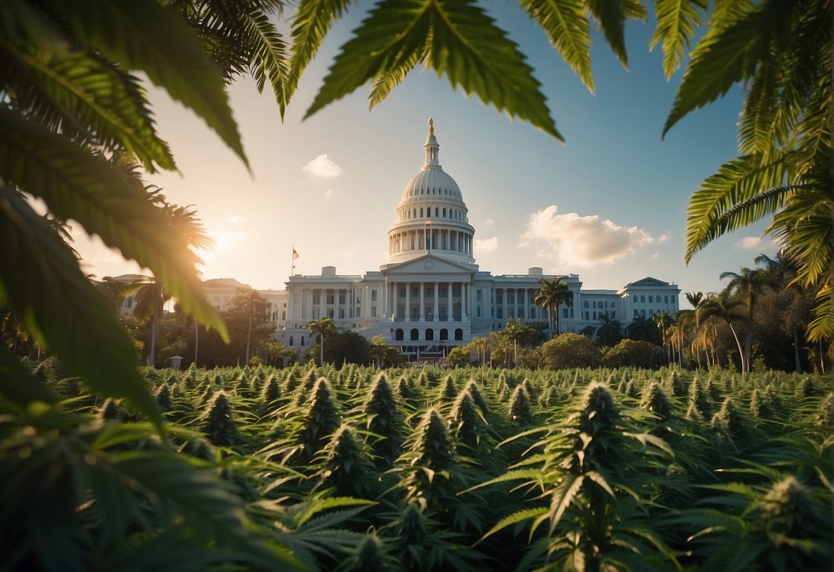 Cannabis plants in front of the capitol building in Milwaukee, Wisconsin.