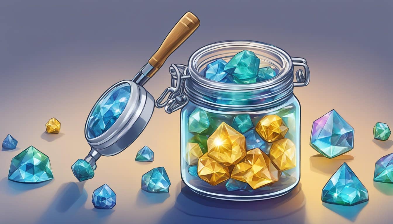 A jar full of gems and a wooden spoon, auto-drafted.