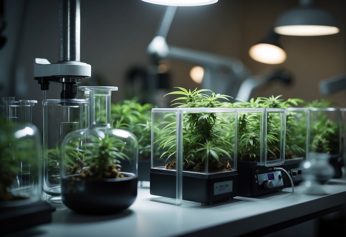 thca Cannabis plants on a laboratory table.