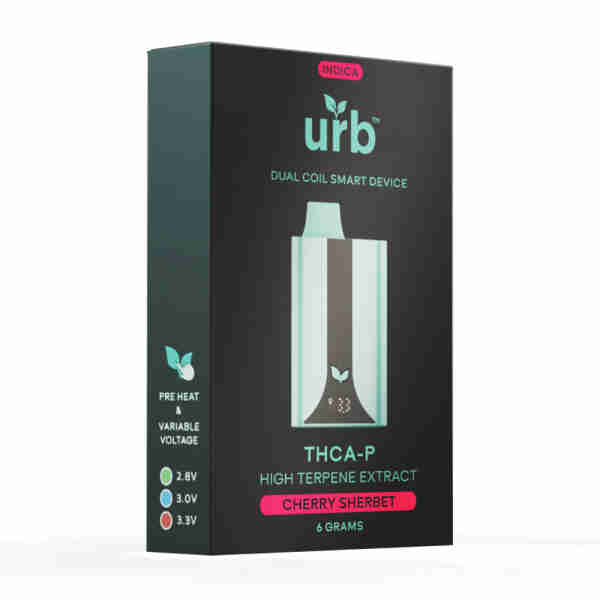 The Urb Dual Coil Smart Device THC-A Disposables 6g features a dual coil heating system for enhanced vapor production and a delicious cherry flavor. Crafted with high-quality THC-A extract, this vape pen delivers potent and satisfying.