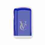 A blue VAPECLUTCH Vape Case lighter with the letter v on it.