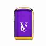 A purple and gold VAPECLUTCH Vape Case with the letter v on it.