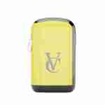 A yellow case with the letter "v" on it, also known as a VAPECLUTCH Vape Case.