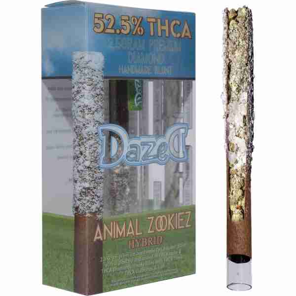 A box of Dazed Diamond THCA Pre Roll 2.5g is next to a box of tobacco.
