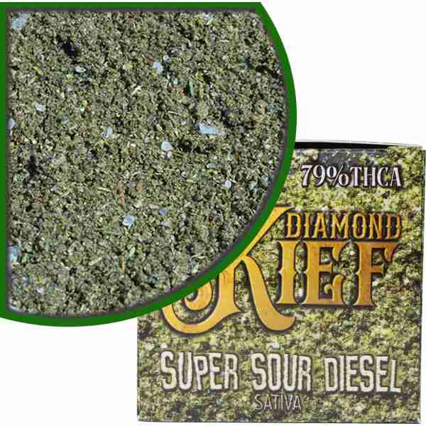 Dazed Diamond THCA Kief 3g with super sour diesel.