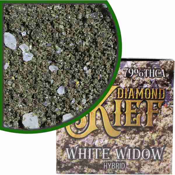 High-quality Dazed Diamond THCA Kief 3g paired with potent White Widow strain.