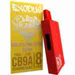 A red device from the Exodus Diamond Sauce Collection is positioned next to a yellow package of Disposables.