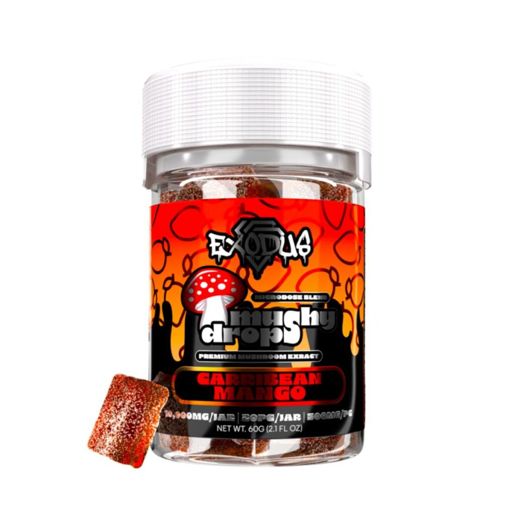 exodus mushy drops microdose blend gummies caribbean mango
