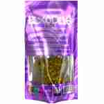 A purple bag of Exodus THCA Indoor Flower Jars 8g with a yellow flower indoors.