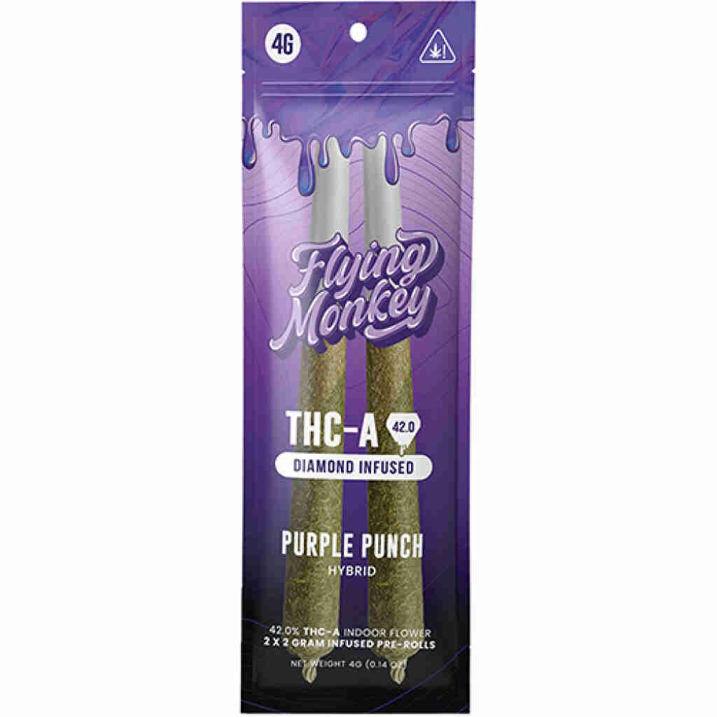 flying monkey thca diamond infused pre rolls 4g purple punch