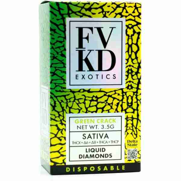 Evkd Exotics - sativa - 30ml is a potent blend of Green Crack strain, perfect for on-the-go vaping with Liquid Diamonds Disposables.