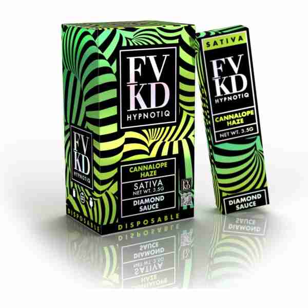 A box of FVKD Exotics e-liquid with a green zebra pattern.