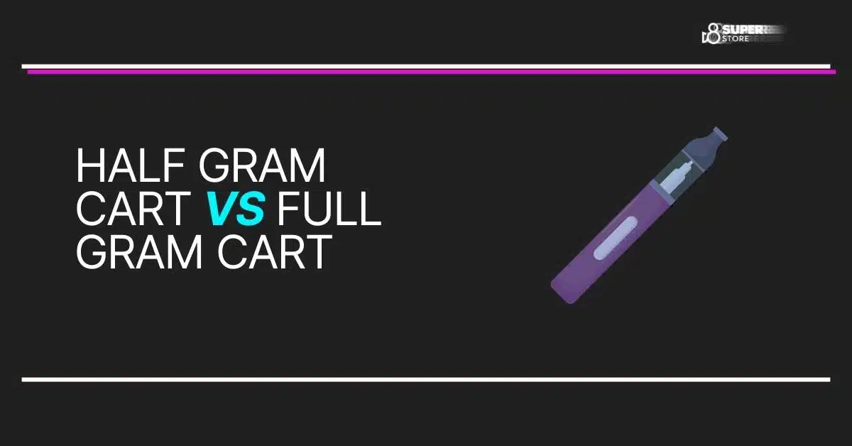 Half gram cart vs full gram cart: This description provides a comparison between the two options for cannabis cartridges, highlighting the difference in size - one option being a half gram cartridge and the other being a full