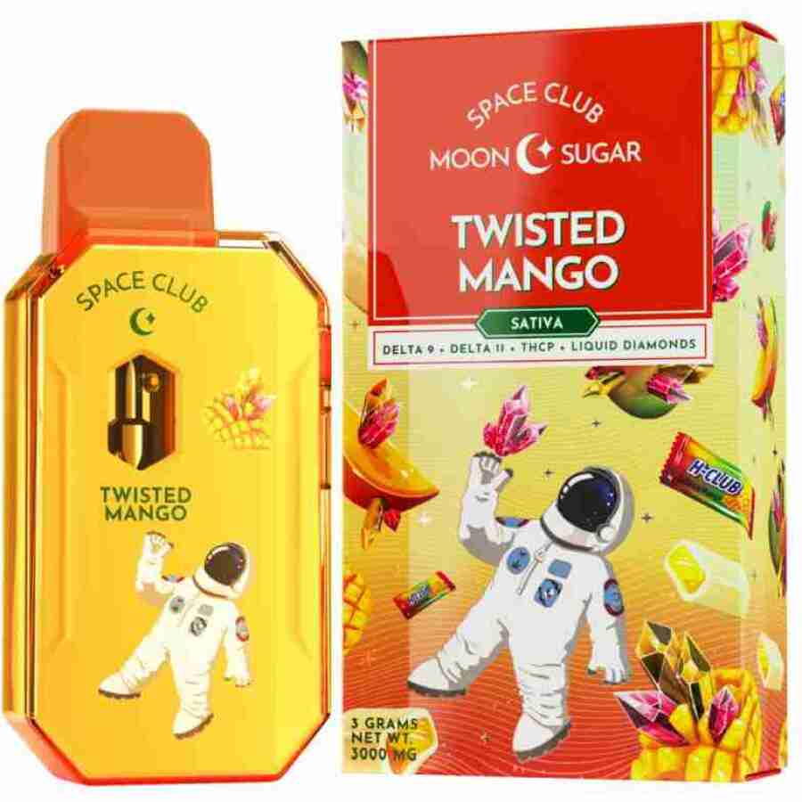 Space Club's Moon Sugar Preheat Disposable Vape Pens 3g Twisted Mango now feature a tantalizing new flavor - twisted mango e-liquid. Indulge in the harmonious notes of moon sugar with this out-of-this