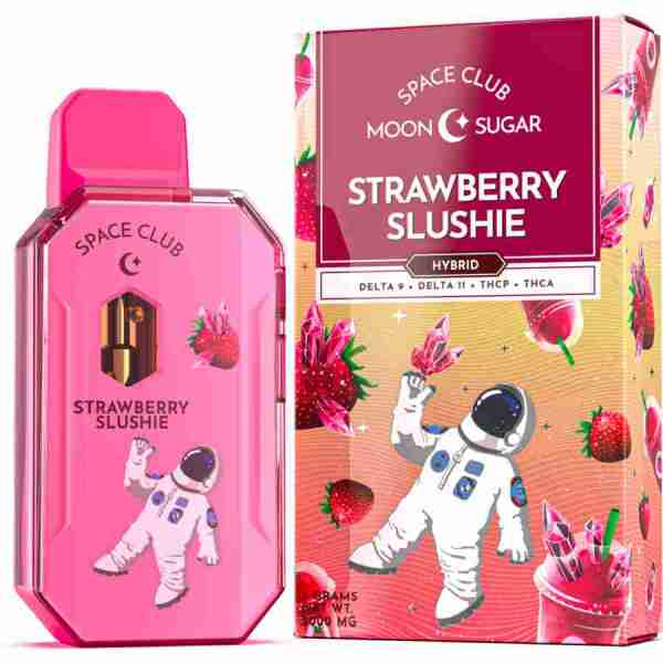 Space Club's Space Club Moon Sugar Preheat Disposable Vape Pens 3g strawberry slushie, infused with the sweetness of Moon Sugar.
