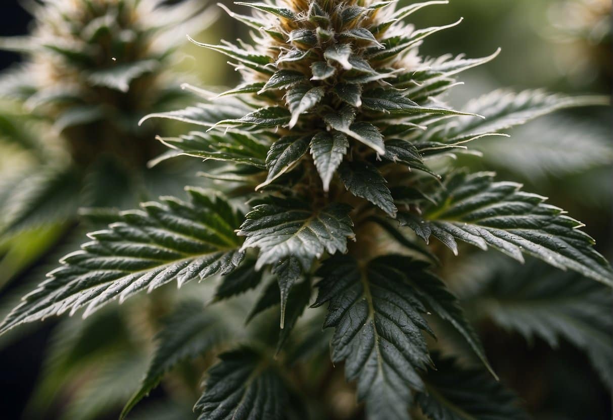 A close-up of a cannabis plant revealing its structure and THCA production.