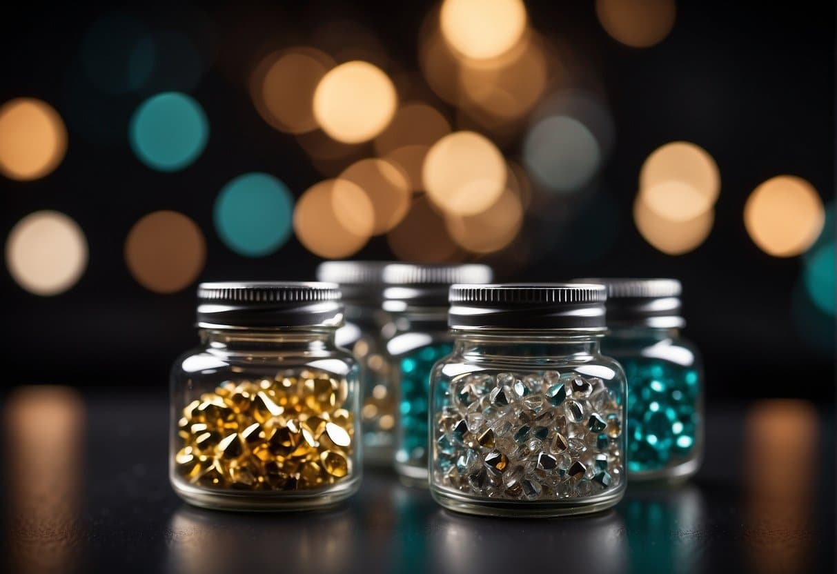 Shimmering THCA diamonds sit in a glass jar, surrounded by vape pens and a torch