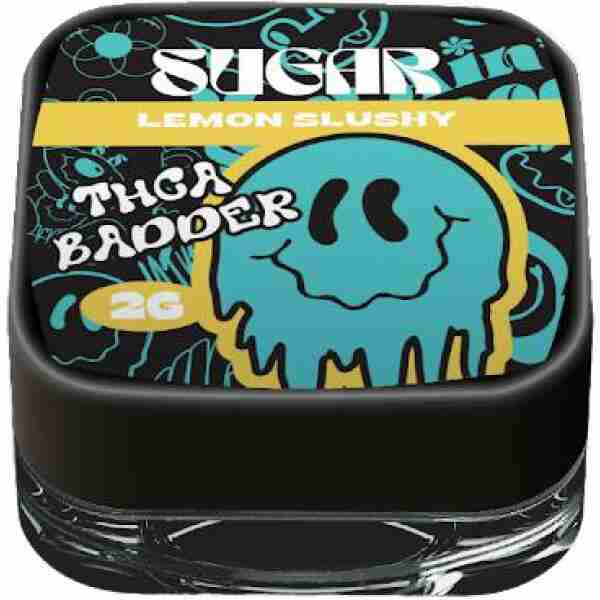 A tin with a blue and black design, containing Trippy Sugar.