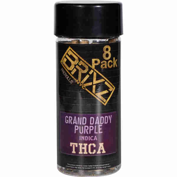 BRIXZ THCA 8-Pack Grand Daddy Purple Pre-Rolls, 6g pack.