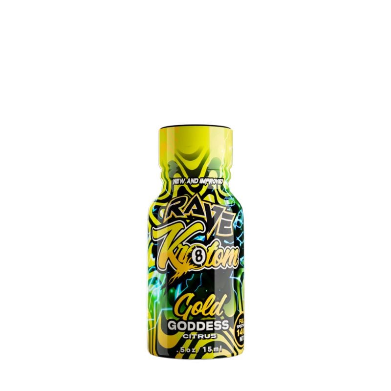 Rave Kratom Shots 140mg 80% MIT 15ml Gold Goddess