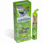 A package of "Green Crack Flying Horse Thai High Blend Disposables" vape cartridge alongside an opened vape pen with a green and gold design.