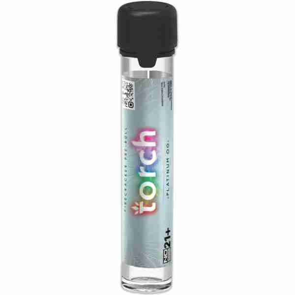 A cylindrical Torch Firecracker lighter with a black cap and holographic label design.