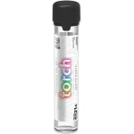 Transparent vape pen with multicolored "Torch Firecracker" logo and black cap.