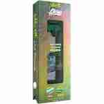 A box of Hidden Hills & Friends Dual Device Disposables 2g, featuring a flavor blend of thin mint and blue cookies, and a matching green portable vape device on a white background.