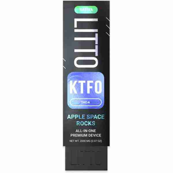 Product packaging for "Liiit - KTFO Apple Space Rocks THCA Disposable All-in-One Premium Device".