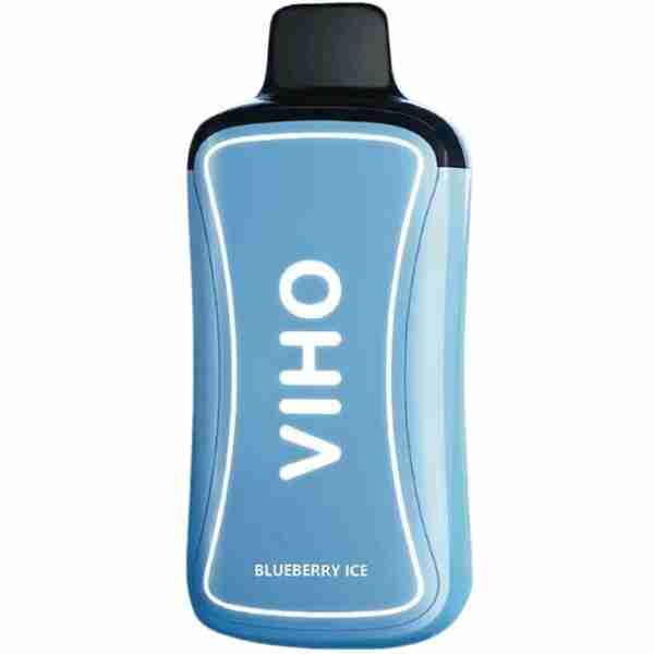 Blue and black VIHO Supercharge 20k disposable vape with "Blueberry Ice" flavor label, isolated on a white background.
