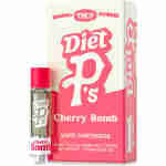 Image of a Diet P's Cherry Bomb vape cartridge and its packaging box. The box shows it contains 1000 MG THCP, is a hybrid, and has 500 MG THC-P + 500 MG HHC. Net weight is 1 gram. This Diet P product exemplifies the quality found in premium THCP Cartridges.