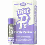 Image of a purple and white vape cartridge package labeled "Diet P's Purple Pucker." The box contains details such as "1000mg THCP," "Hybrid," and "500mg THC-P & 500mg HHC / Device," with a net weight of 1 gram. These premium THCP cartridges promise a top-notch experience.